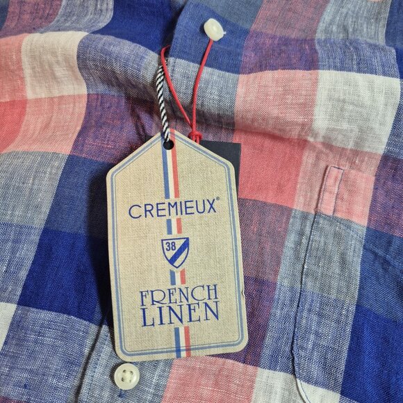 Cremieux Classics Men's Shirt Size L French Linen Short Sleeve Plaid Pink (56 - Picture 4 of 10